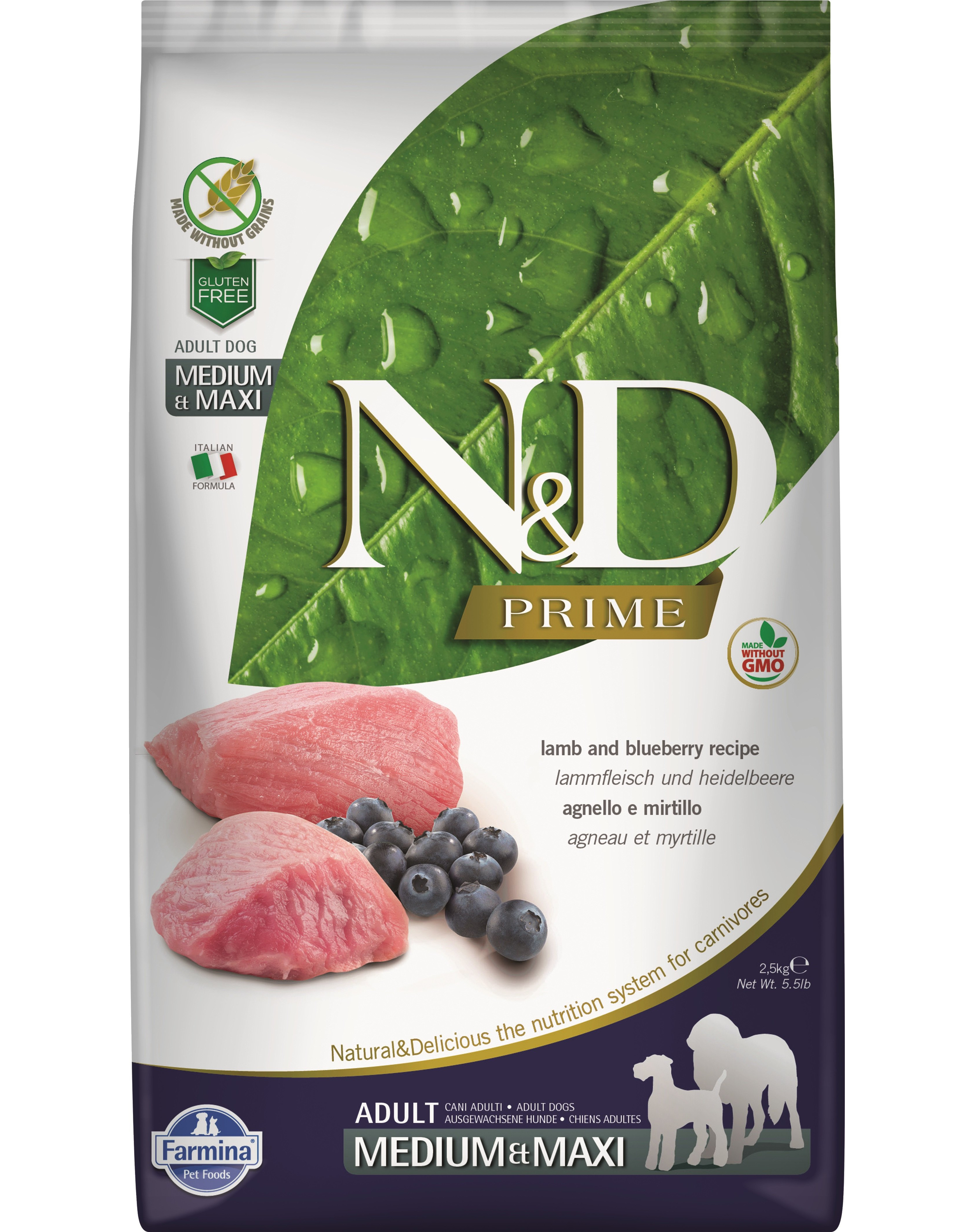 N&D dog PRIME (GF) adult medium&maxi lamb&blueberry 2,5 kg