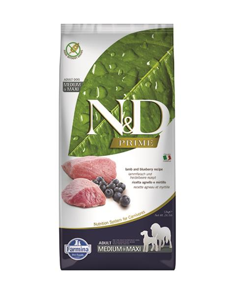 N&D dog Prime (GF) adult medium&maxi lamb&blueberry 12 kg