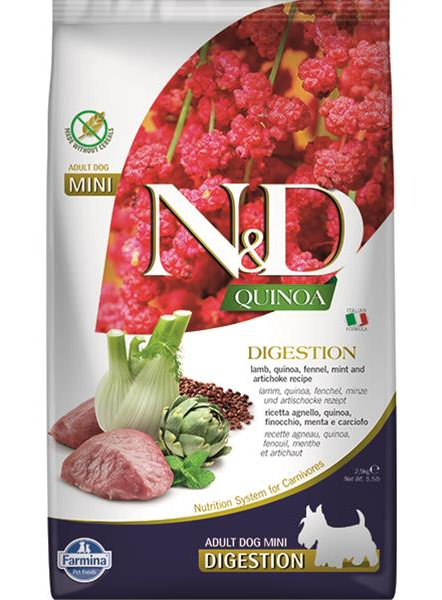 N&D dog QUINOA (GF) adult mini, digestion, lamb 2,5 kg