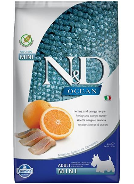 N&D dog OCEAN (GF) adult mini, herring & orange 2,5 kg